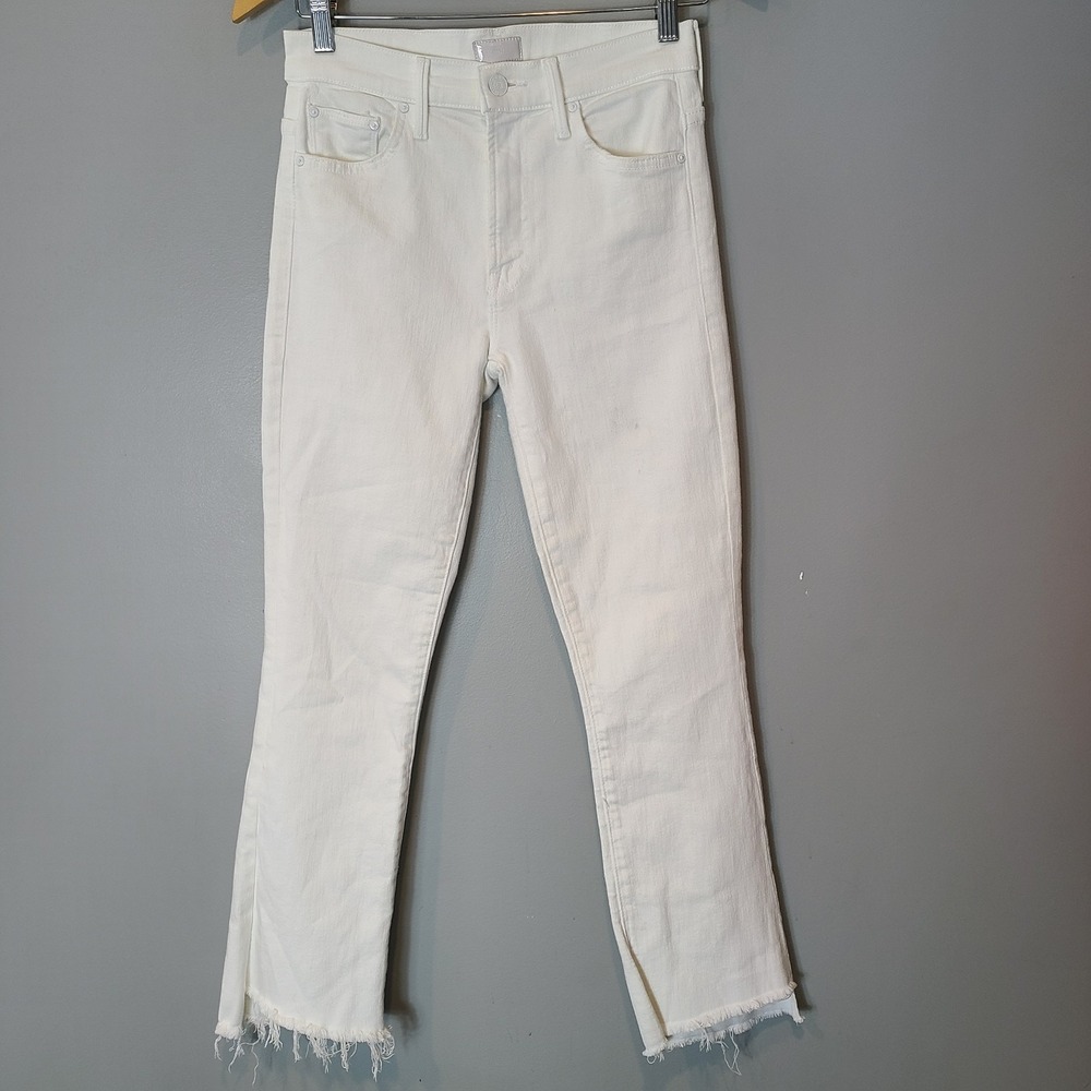 Mother Women's White The Insider Crop Step Fray Jeans Size W25 L25.5